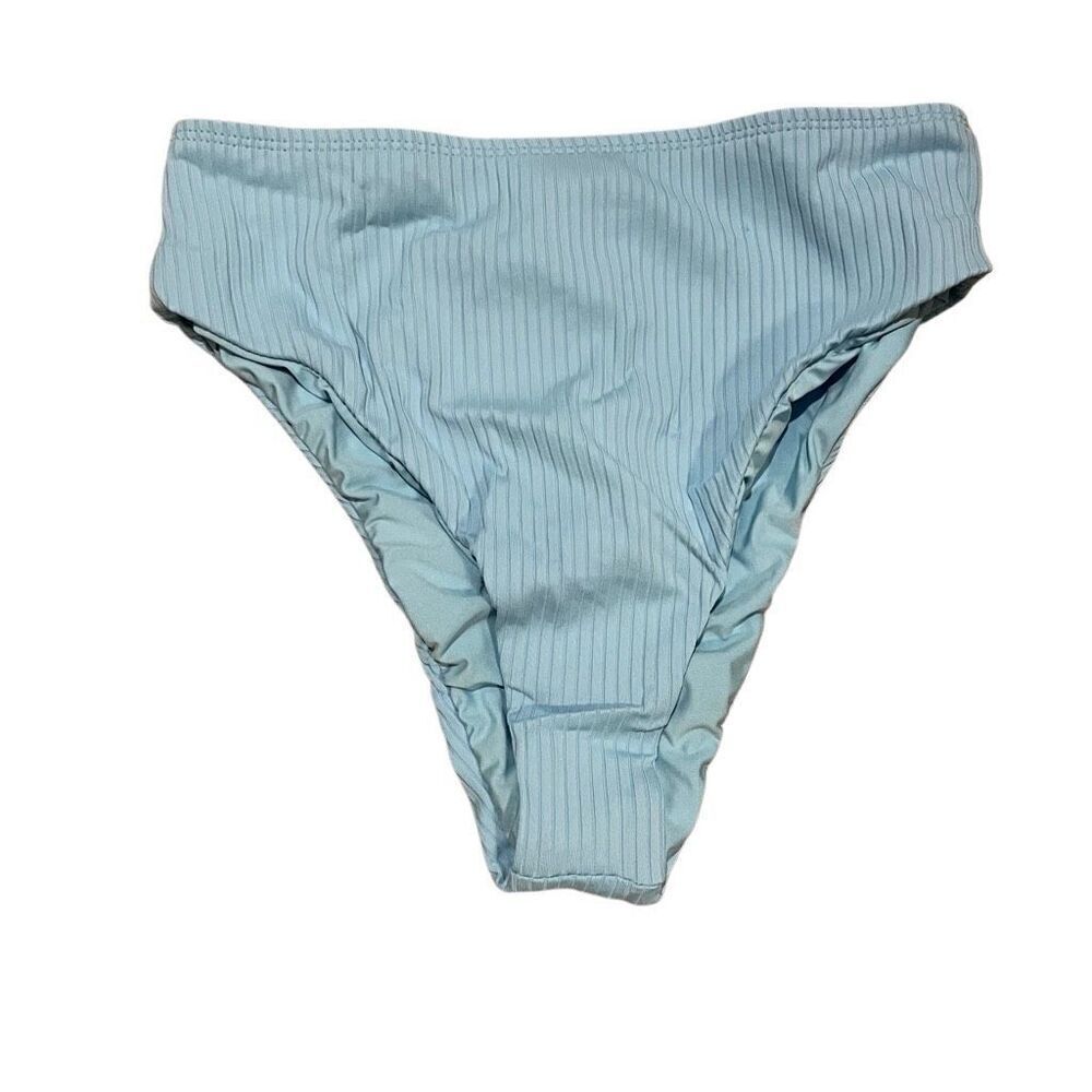 VYB Bikini Bottoms Womens Size M Eye Candy Blu Mid Waisted Retro Ribbed NWT